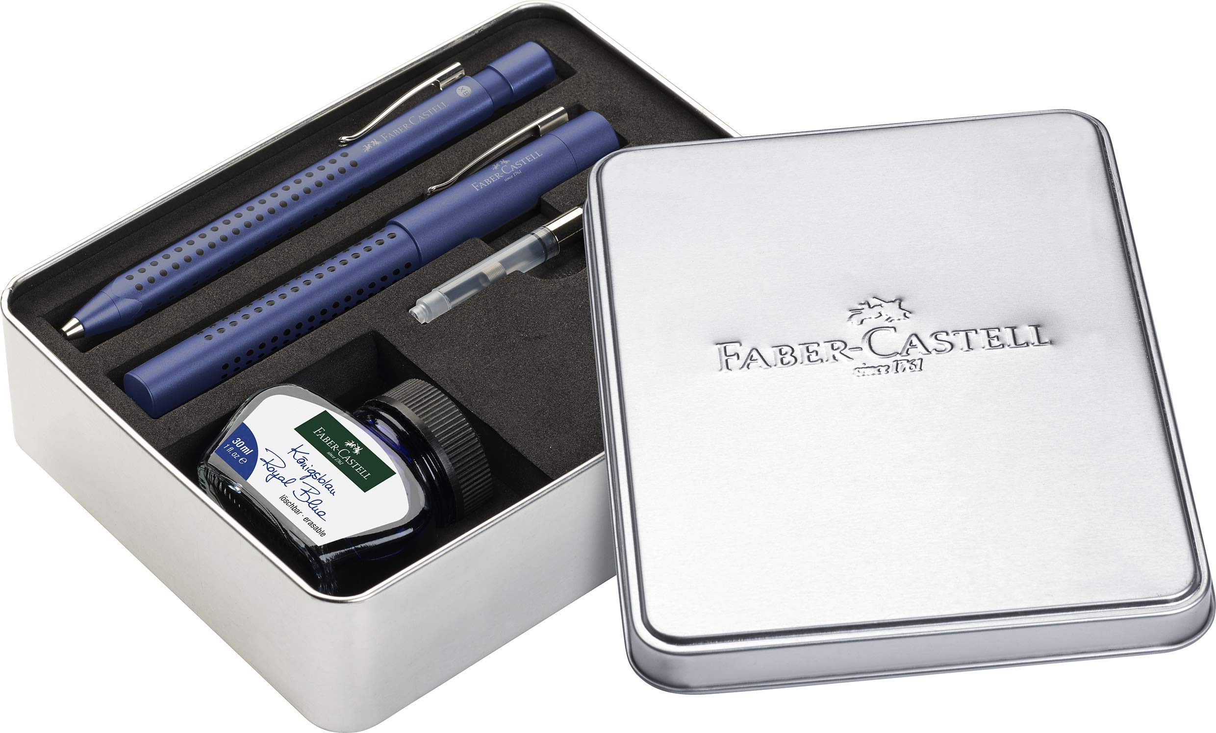 Faber-Castell 201506 Gripset 2011 Grip Fountain Pen Nib M One Ballpoint Pen Including Ink and Converter Blue