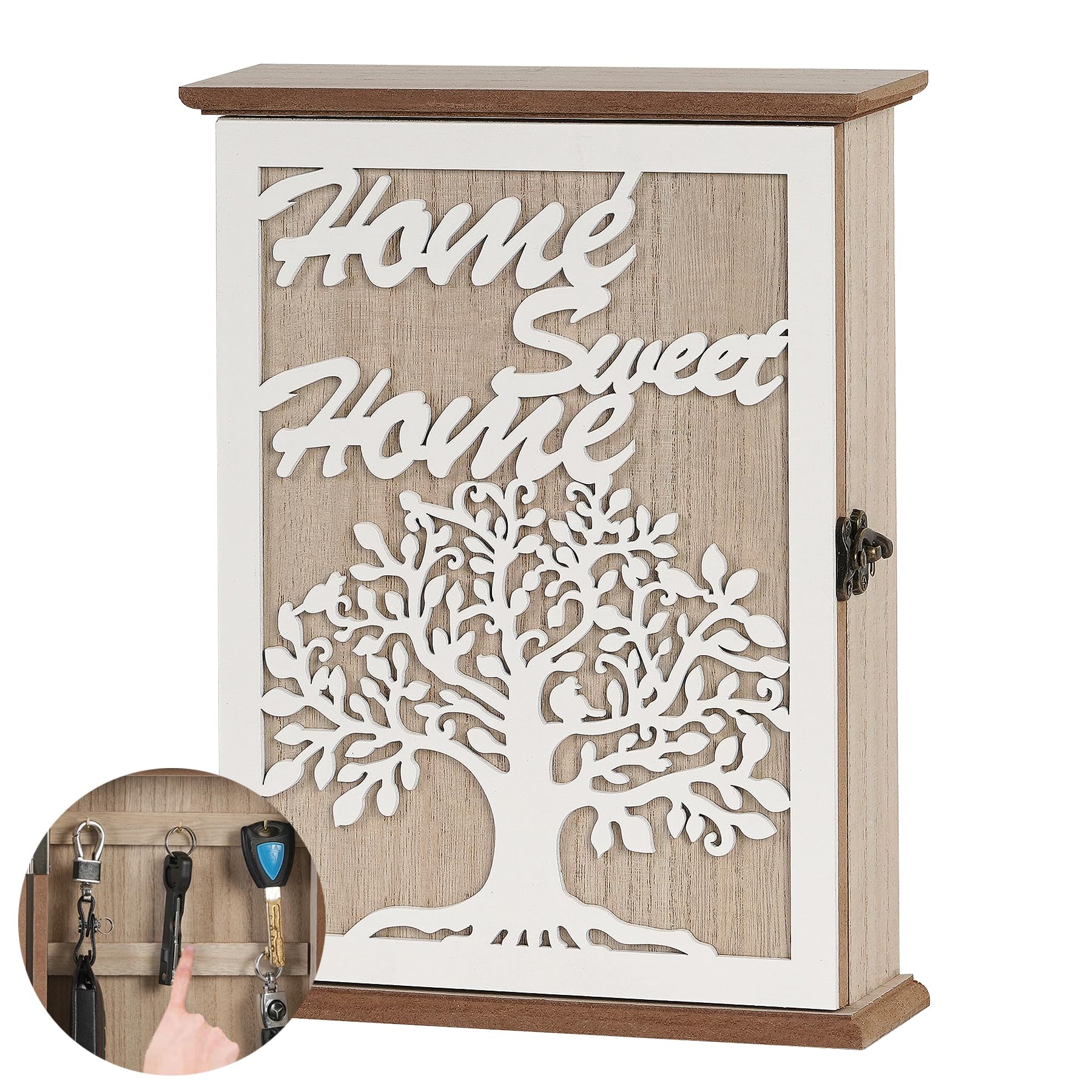 QILICZH Decorative Key Holder for Wall,Key Box Wall Mounted,Key Cabinet, Wooden Wall Key Holder,Wood Key Rack,Key Hooks Hanger Wall Mount,6 Hooks