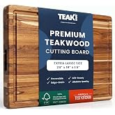 Teakhaus Edge-Grain Teak Wood Carving Board with Juice Groove, Extra Large | 24 x 18 x 1.5 in, reversible with grip handles, knife-friendly, FSC certified, ideal for carving, food prep &amp; serving