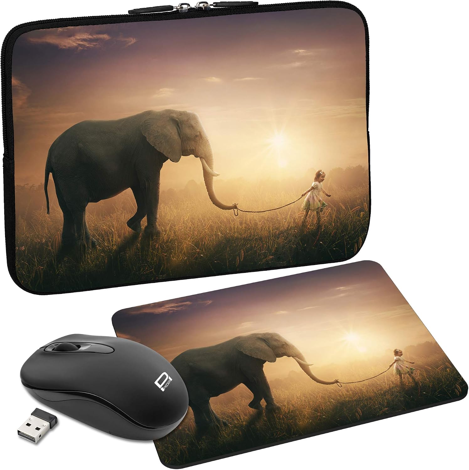 PEDEA Design Protective Laptop Bag up to 15.6 Inches / 39.6 cm/Elephant, 15,6 Zoll + Maus und Mauspad