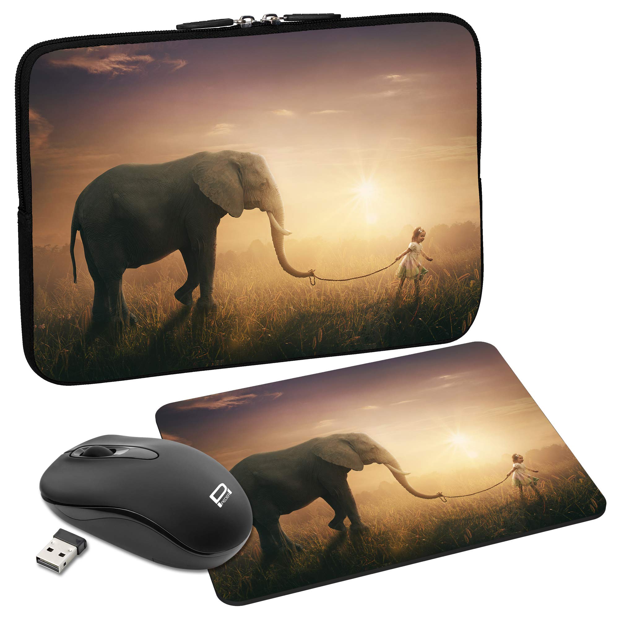 PEDEA Designer Protective Case for Laptops up to 17.3 Inches with Mouse Pad and Cordless Mouse Elephant Design