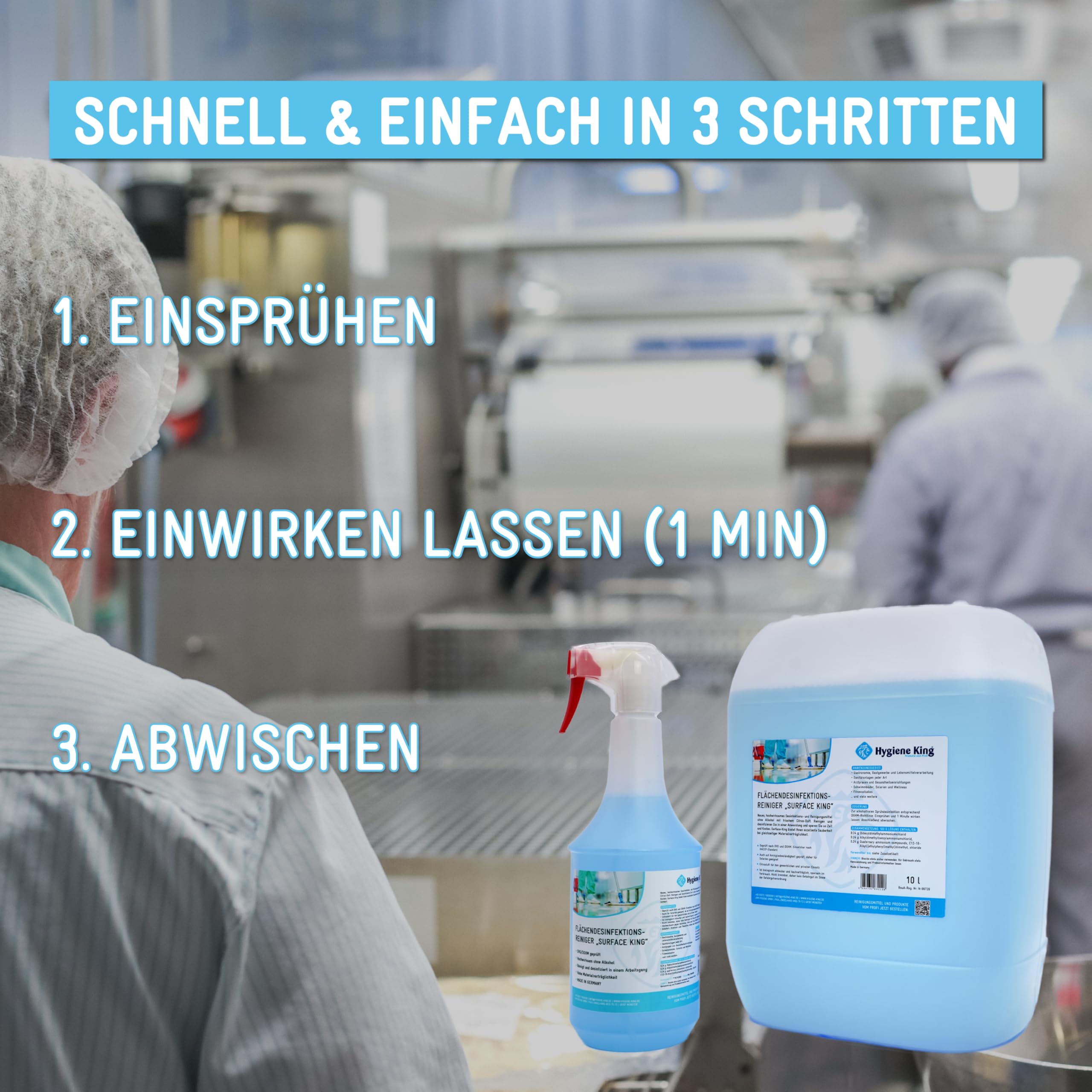 Hygiene King | Desinfektionsreiniger für Oberflächen | hocheffizient | begrenzt viruzid | gebrauchsfertig | Kombipaket Sprühflasche und Kanister | Wellness, Solarium, Yogamatte, Sportgeräte uvm. 3