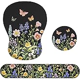 Ospelelf Keyboard Wrist Rest Set with Ergonomic Mouse Pad - 3-in-1 Memory Foam Support for Pain Relief, Office & Gaming with Coaster Black Garden