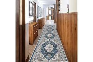 HY HAO YUN LAI Hallway Washable Runner Rug - 2'6x12 Kitchen Rugs Entryway Rug Runner Vintage Soft Floor Mat Non Slip Indoor Farmhouse Carpet for Bathroom Living Room Bedroom (2'6''x12', Blue)
