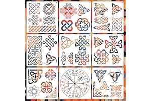 RESFLYAR 9 PCS Runes Stencils for Painting on Wood Stones, Reusable Celtic Border Ancient Viking Symbol Template for Crafts Canvas Furniture Wall Floor Drawing Card Making Pattern Decorative 7.9 x 7.9 Inch