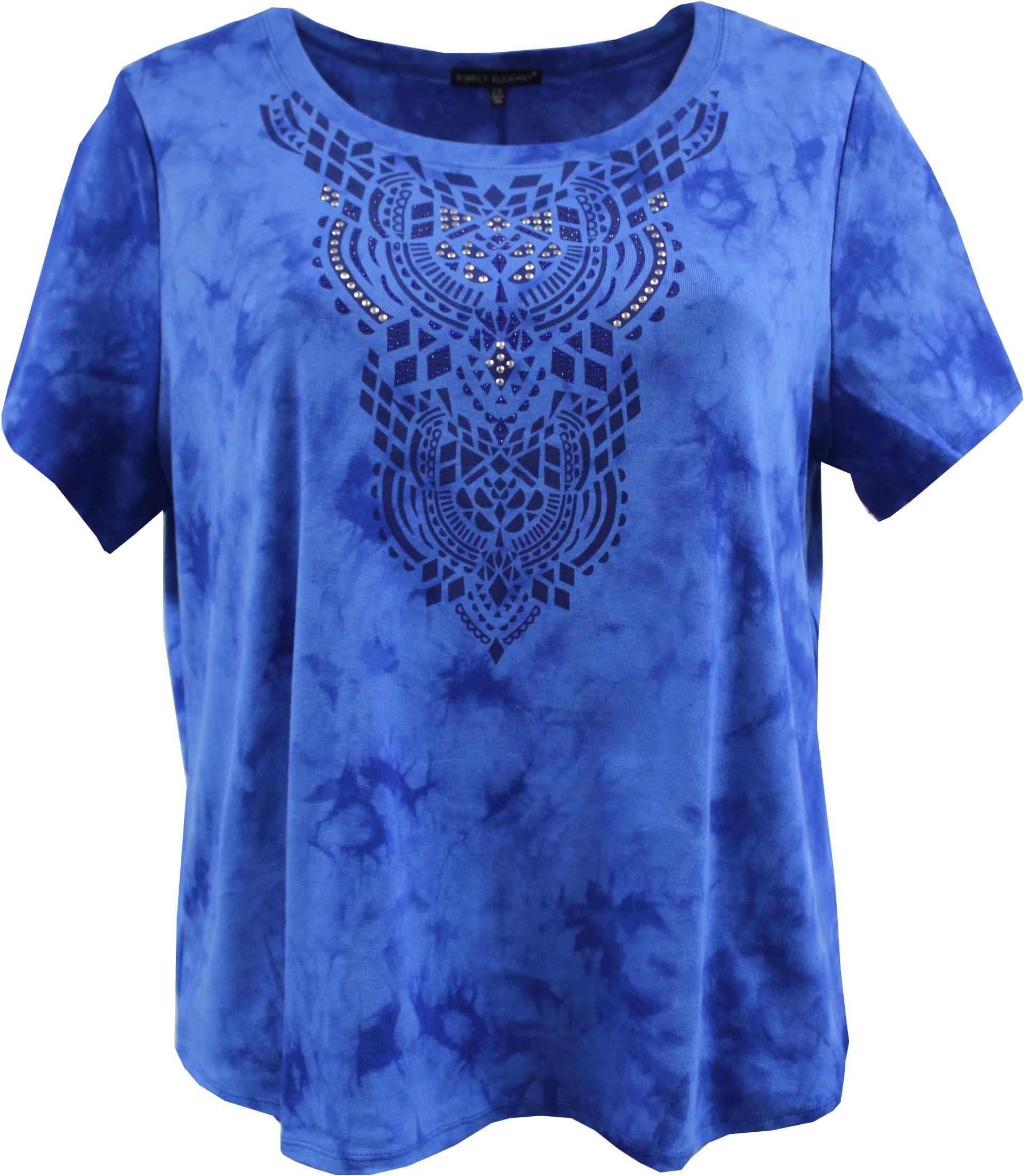 Women's Plus Size - Fashion Tie-Dye Tee, T-Shirt Blouse, By Simply Elegant Clothing (2X, Strong Blue)