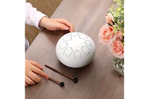 ZXZYHFTY Steel Tongue Drum, 6 Inch 8 Note Steel Hand Drum with Bag, Music Book, Drumsticks, Mallet Holder and Finger Paddles, for Camping, Meditation or Yoga .(White)