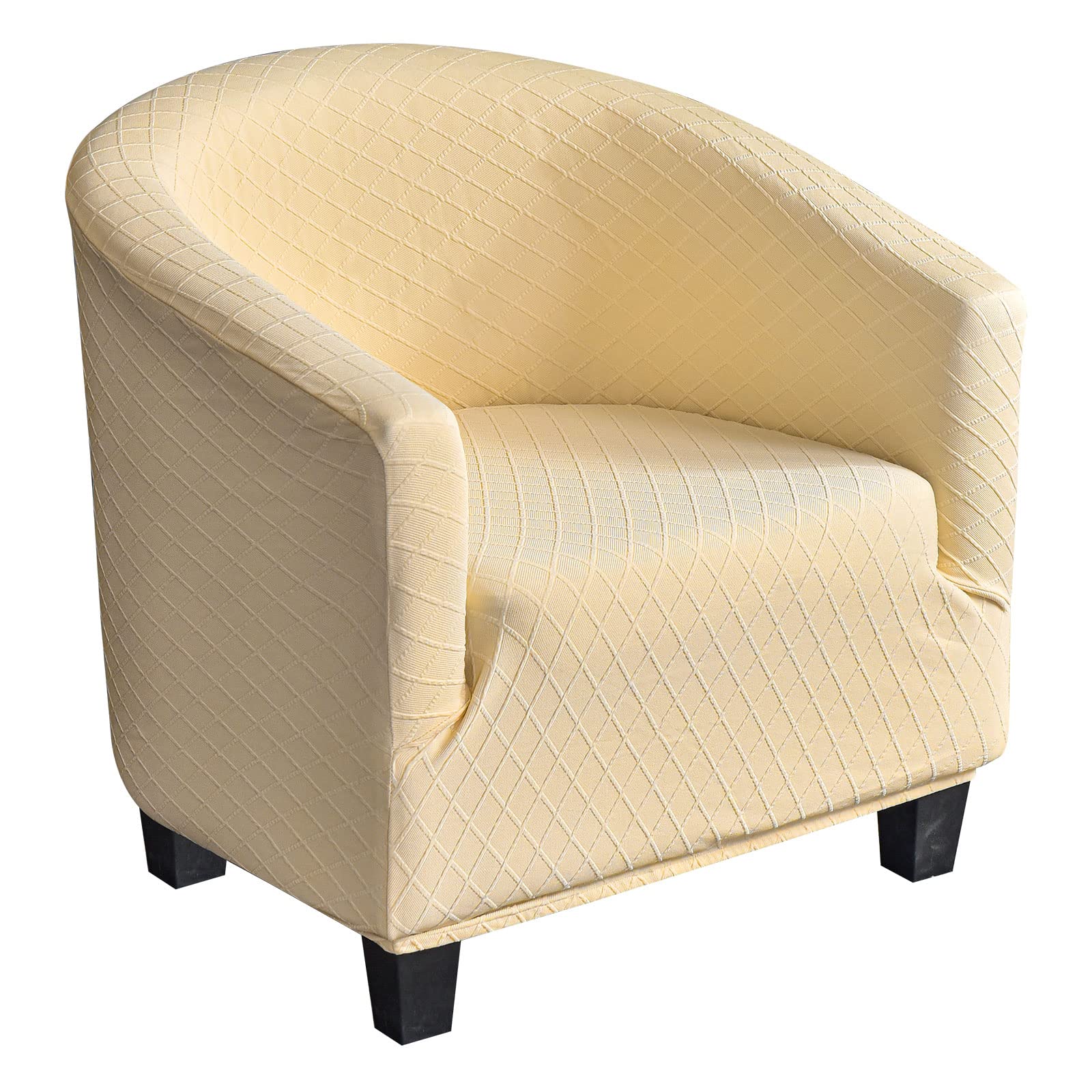 Mingfuxin Tub Chair Cover, Stretch Club Chair Slipcovers Polyester Spandex Jacquard Round Barrel Armchair Sofa Covers Slipcovers Protector for Dining Living Room(Solid-Beige, Polyester Spandex)
