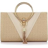 jessie Straw Clutch Purse for Women, Summer Beach Handbags Wedding Envelope Evening Bag Woven Shoulder Crossbody Bag