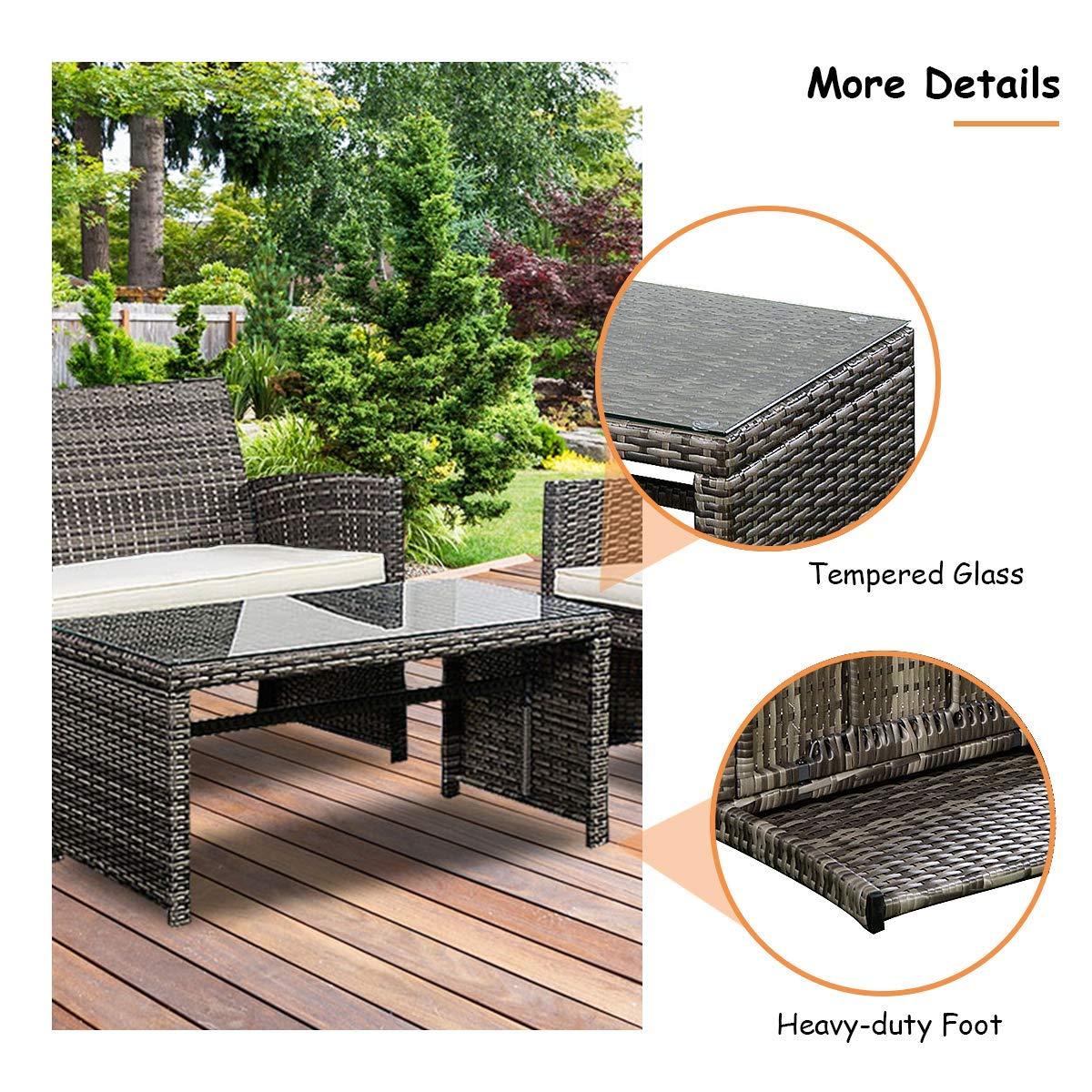 Mua Goplus 4 Piece Wicker Patio Furniture Set With Weather Resistant Cushions And Tempered Glass Tabletop Rattan Sofa Conversation Set For Outdoor Garden Lawn Pool Backyard Mix Gray Tren Amazon Má»¹ Chinh Hang