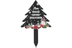 BUoonyer Christmas Stake Graves Cemetery Decorations - Mom Metal Memorial Grave Markers, Mother Graveyard Sympathy Plaque, Xmas Tree Cardinals Remembrance Graveside Burial Decor Sign for Outdoor Yard
