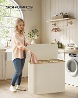 SONGMICS 200 L Laundry Basket with Lid 4 Sections Collapsible Cream White view 2