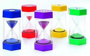 FLIXI Maxi SANDUHREN 5er Set mit unterschiedlichen Laufzeiten - 1, 3, 5, 10, 15 min - Sanduhr für Kinder - bruchsicher,bunt