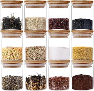 GoMaihe Vorratsdosen 12er Set, Vorratsdosen Glas Gewürzgläser Luftdicht Glasbehälter aus Glasdose Mit Deckel Set, Mepal Vorratsdosenset Glas Aufbewahrung Küche Tee Gewürzgläser 12 x 150ml