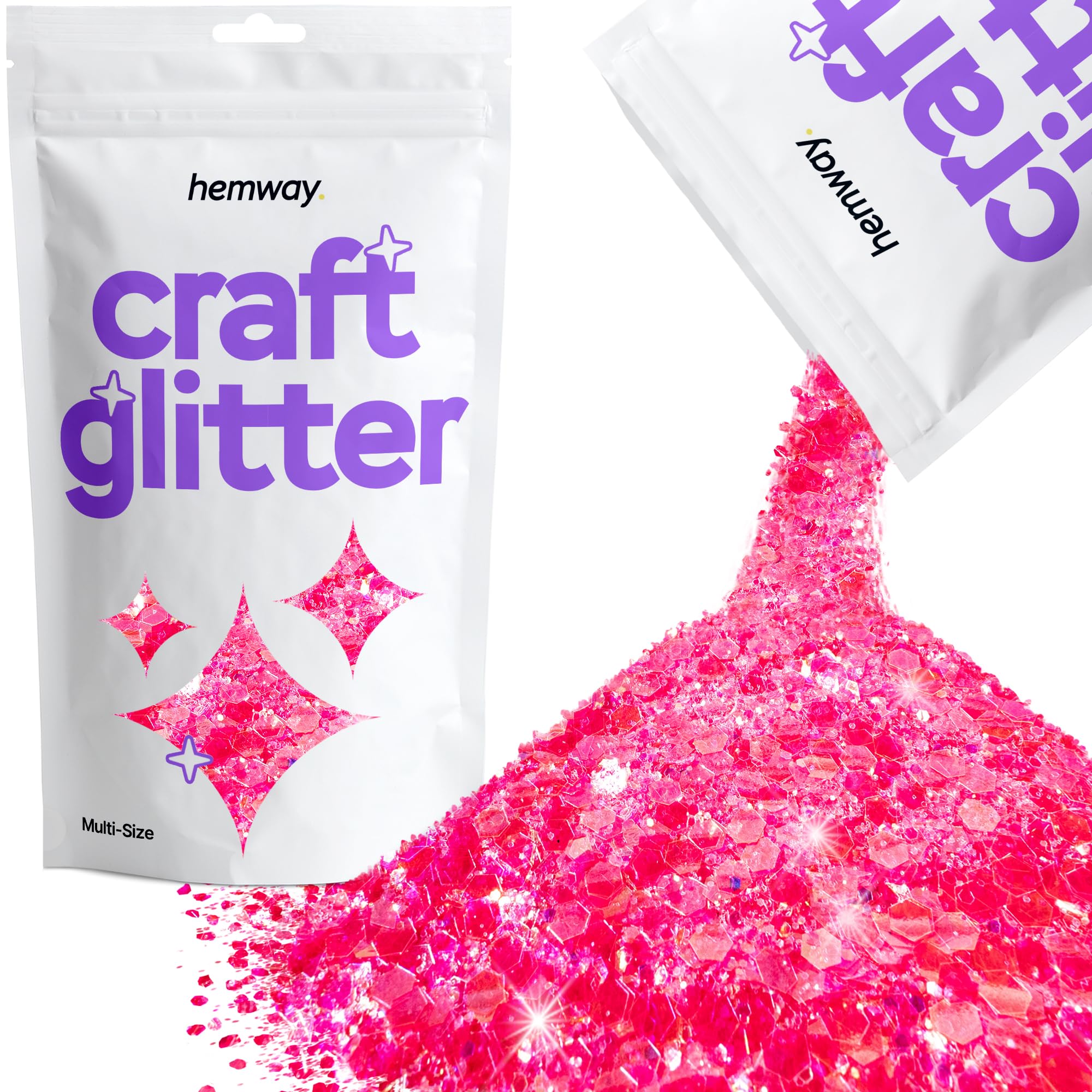 Hemway Craft Glitter Fluorescent Pink 100g Multi Size Glitter for Crafts, Resin, Cosmetic, Nail, Face, Body, Festival, Tumblers, Art, Candle, Crafting