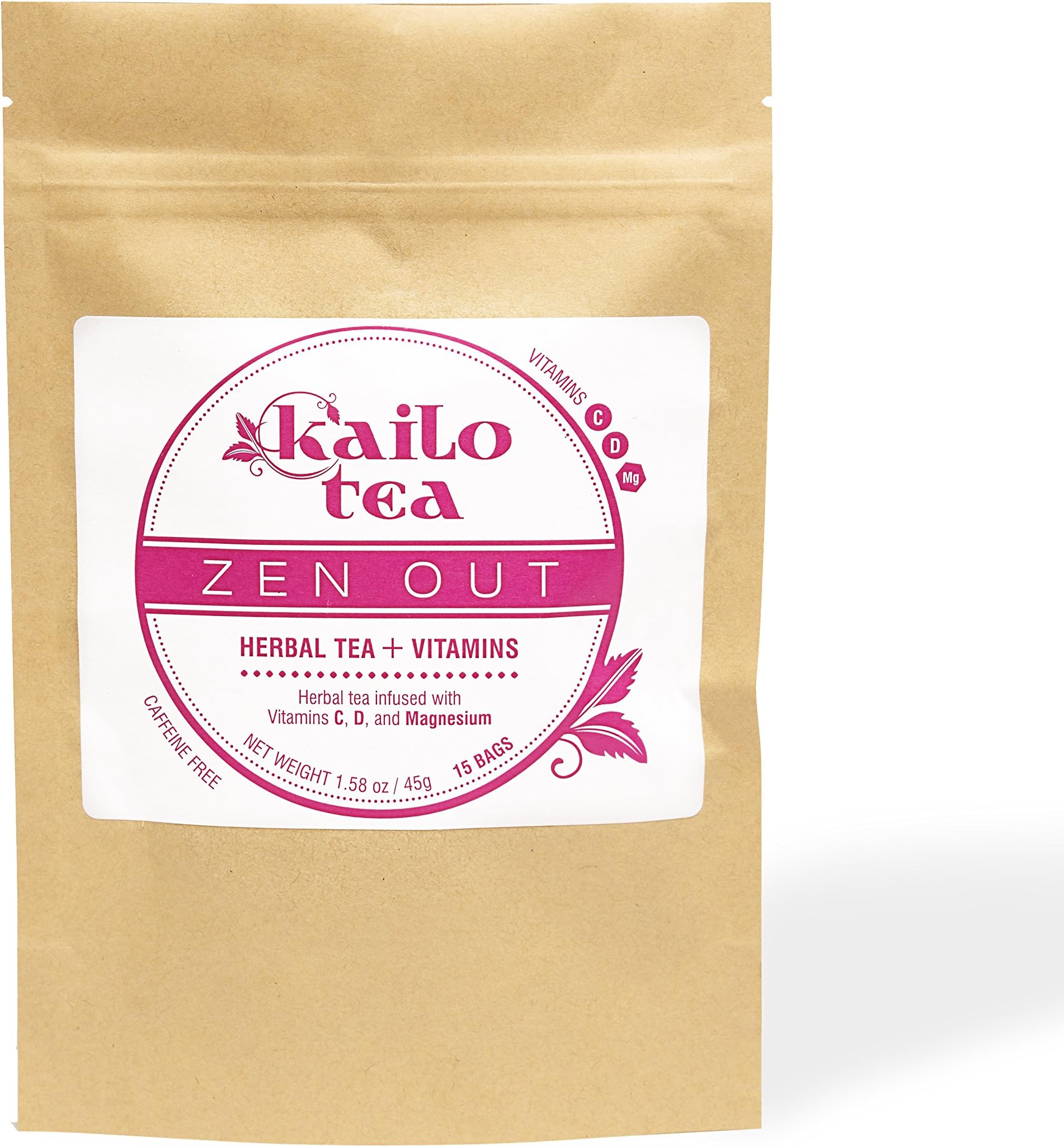 Herbal Tea for Health with Multi Vitamins C, D & Calm Magnesium Supplement – Rooibos, Acai Berry, Hibiscus & Ginger – Ideal for Anxiety & Stress - For Women & Men - 15 Count Tea Bag