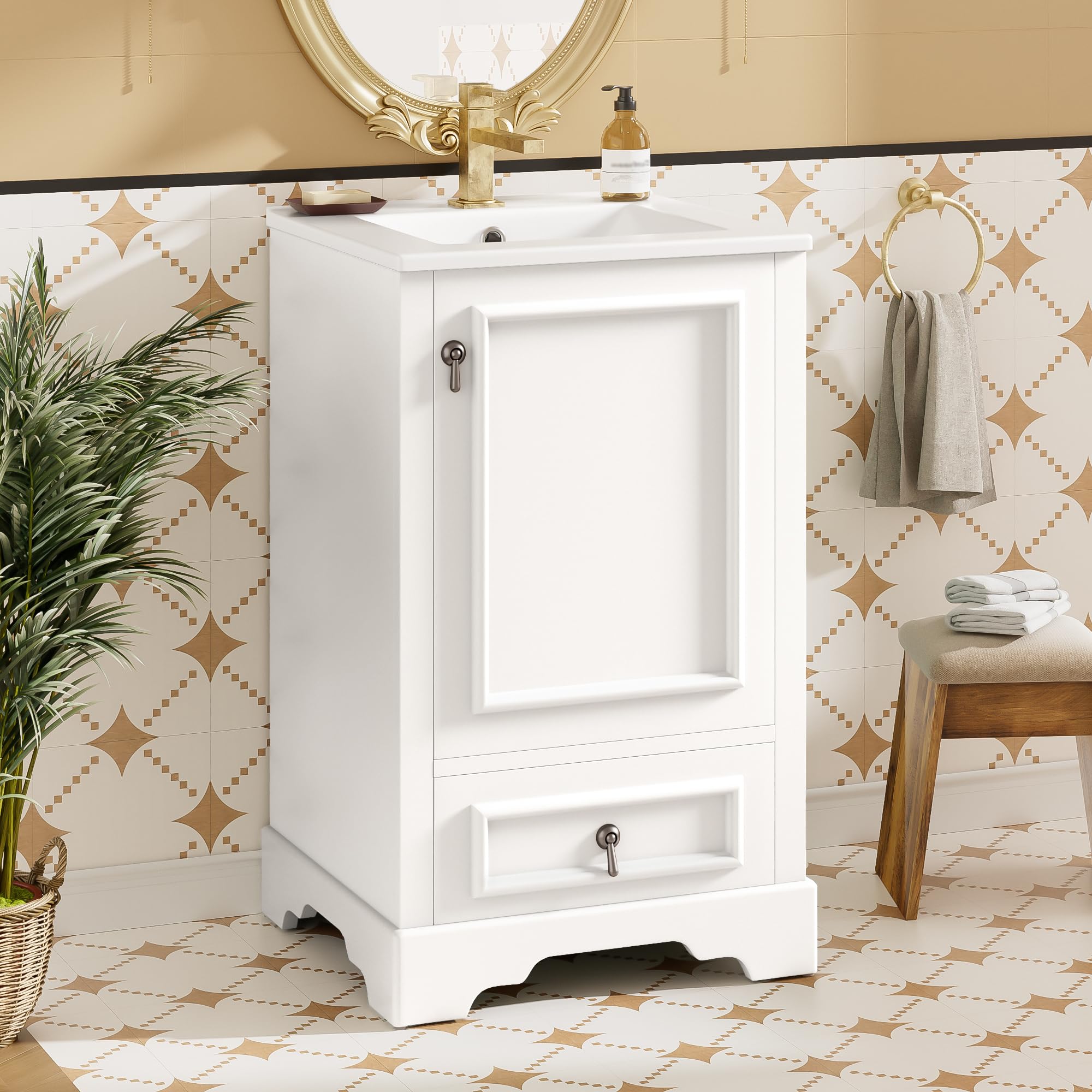 Photo 1 of *** FOR PIECES ONLY****. Merax 20 inch Bathroom Vanity with Ceramic Sink, Modern Bathroom Sink Storage Cabinet with Soft Close Door, Adjustable U-Shaped Shelf and Drawer, Small Single Sink Bathroom Vanities, White