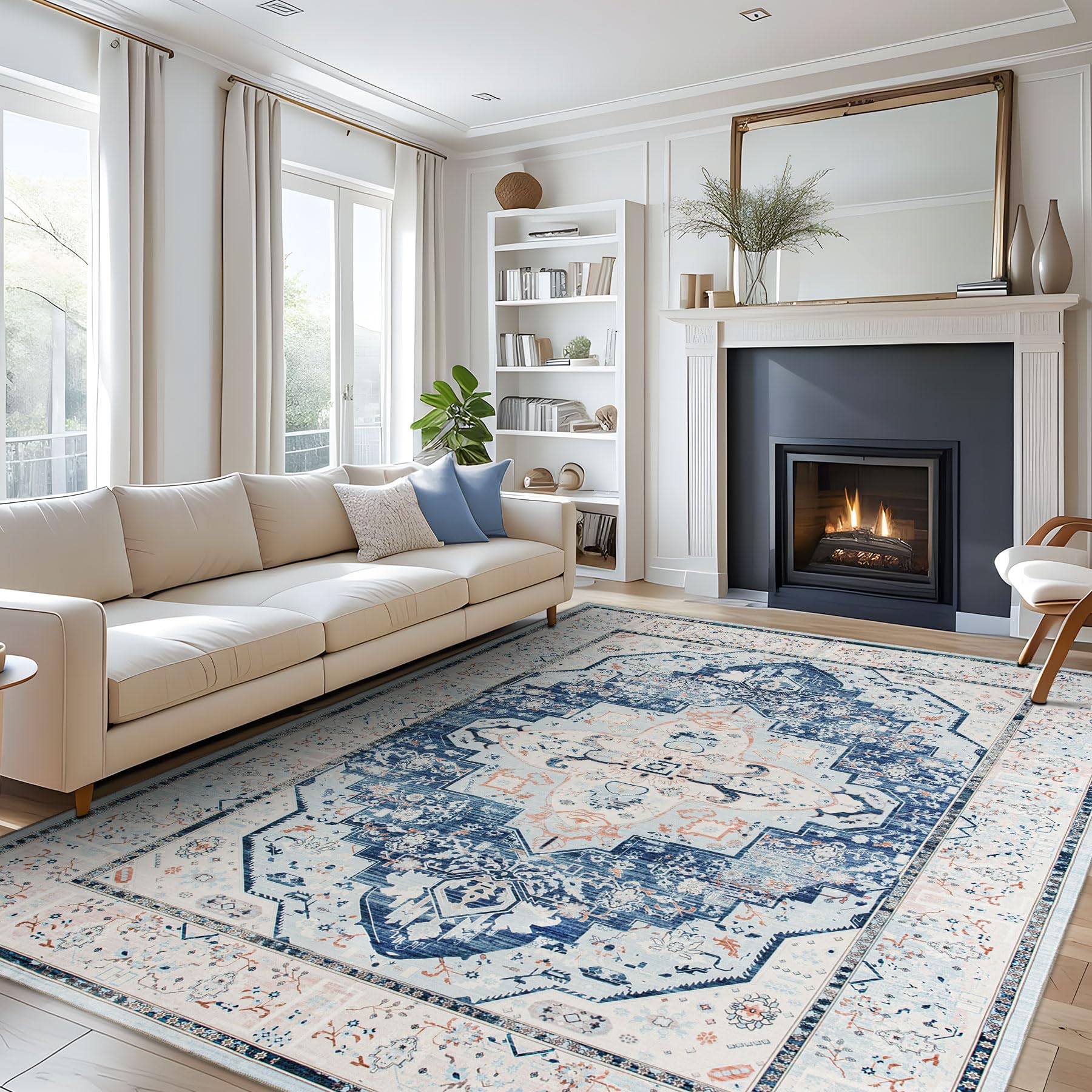 Condition photo showing New/Like New for decomall maila machine washable rugs 8x10ft, traditional oriental green rug,vintage distressed large