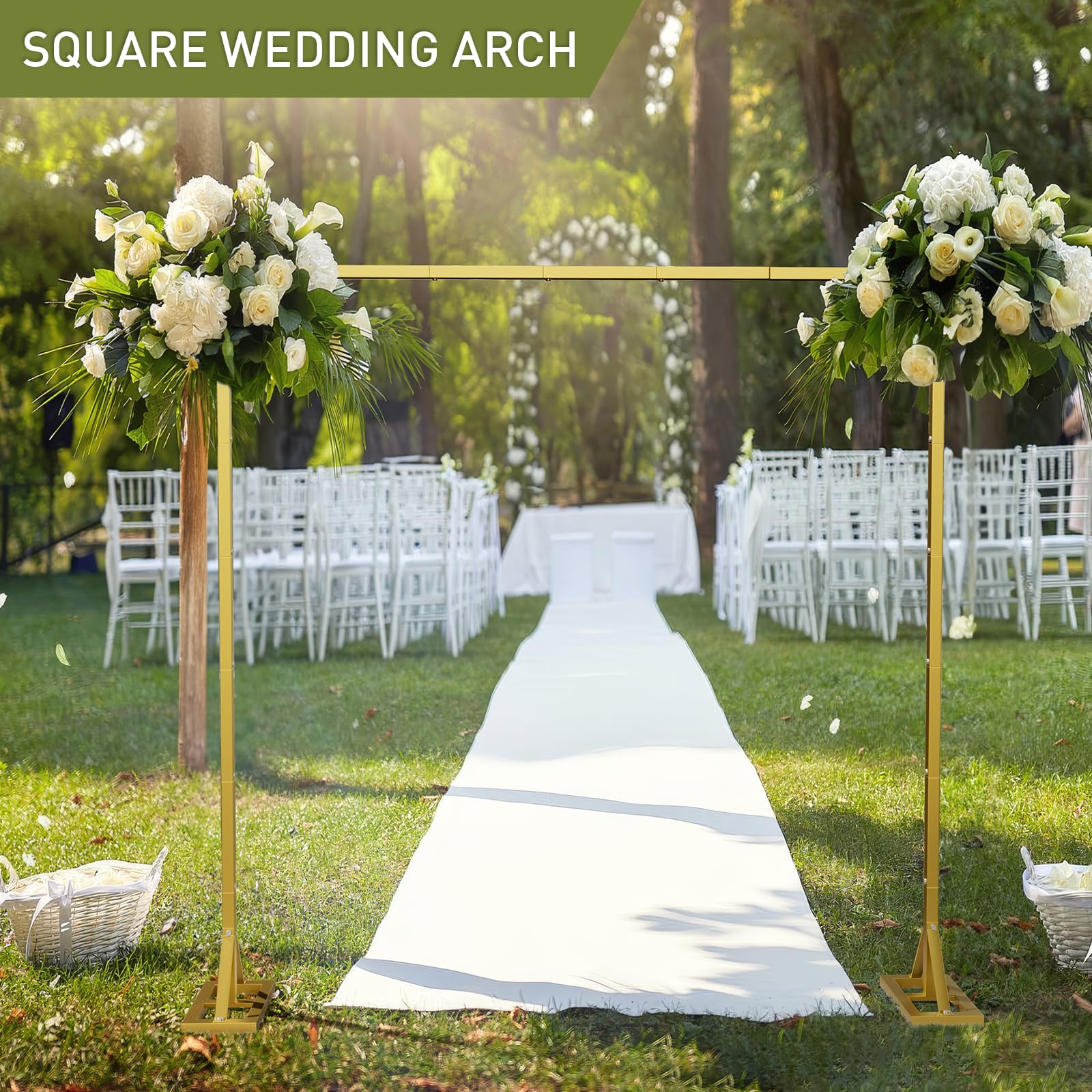 8.2FT Adjustable Backdrop Stand Kit - Square Wedding Arch & Balloon Arch for Photo Booth Background, Baby Shower, Birthday Party Decorations (Portable Frame) (Gold,8.2X 8FT)