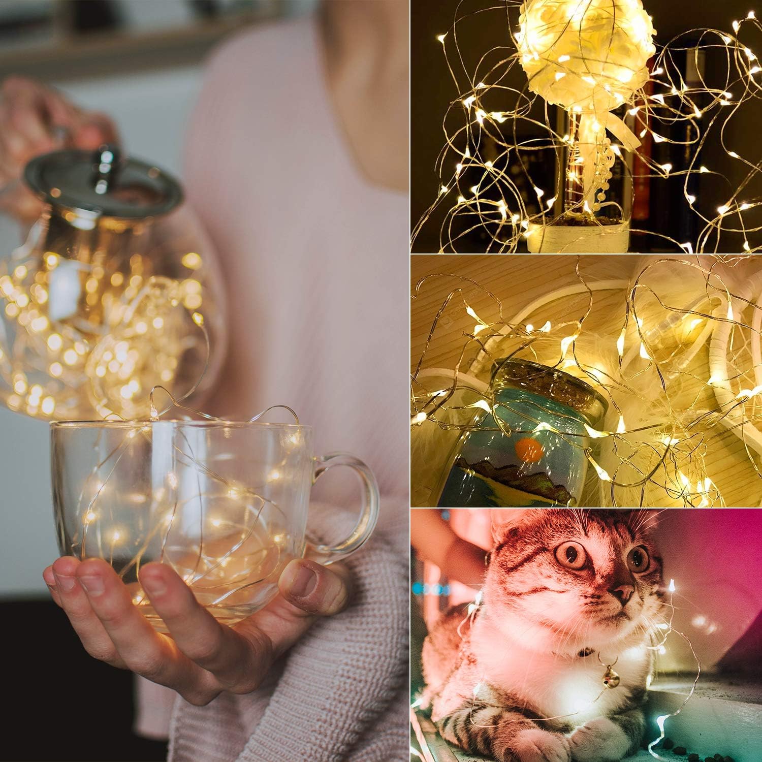 12 Pack Led Fairy Lights Battery Operated String Lights Waterproof Silver Wire, 7Ft 20 LED Firefly Starry Moon Lights for DIY Wedding Party Bedroom Patio Christmas (Warm White): Home Improvement