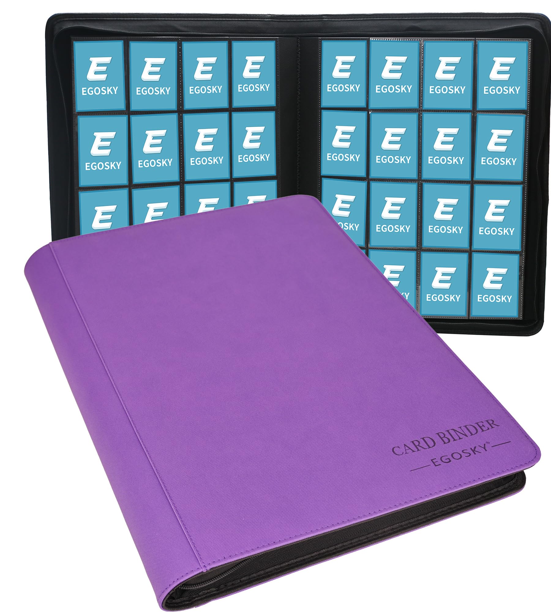 EGOSKY Card Binder 16 Pocket, 1024 Pockets Zipper Trading Card Album, Ringless Double Side Loading Cards Collection Folder for TCG, Football, Sports Cards, Purple — image 1