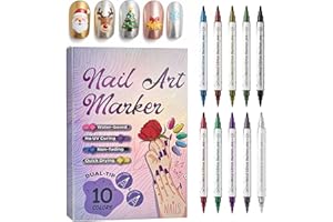 XILRVON Dual-Tip Nail Art Pen Set with Firm & Soft Tip, 10 Colors Nail Art Markers, Nail Polish Pens for Kids Girls, Water Based, Quick Dry DIY Nail Art Tools