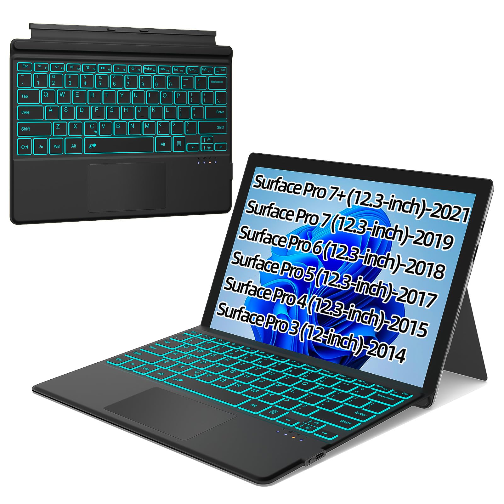 Photo 1 of XIWMIX Keyboard for Microsoft Surface Pro 7/ Pro 7 Plus/Pro 6/ Pro 5/ Pro 4 12.3"/Pro 3, Portable Bluetooth 5.2 Wireless,Multi-Gesture Touchpad 7-Color Backlit Type Cover for Surface Pro 7/7+/6/5/4/3
