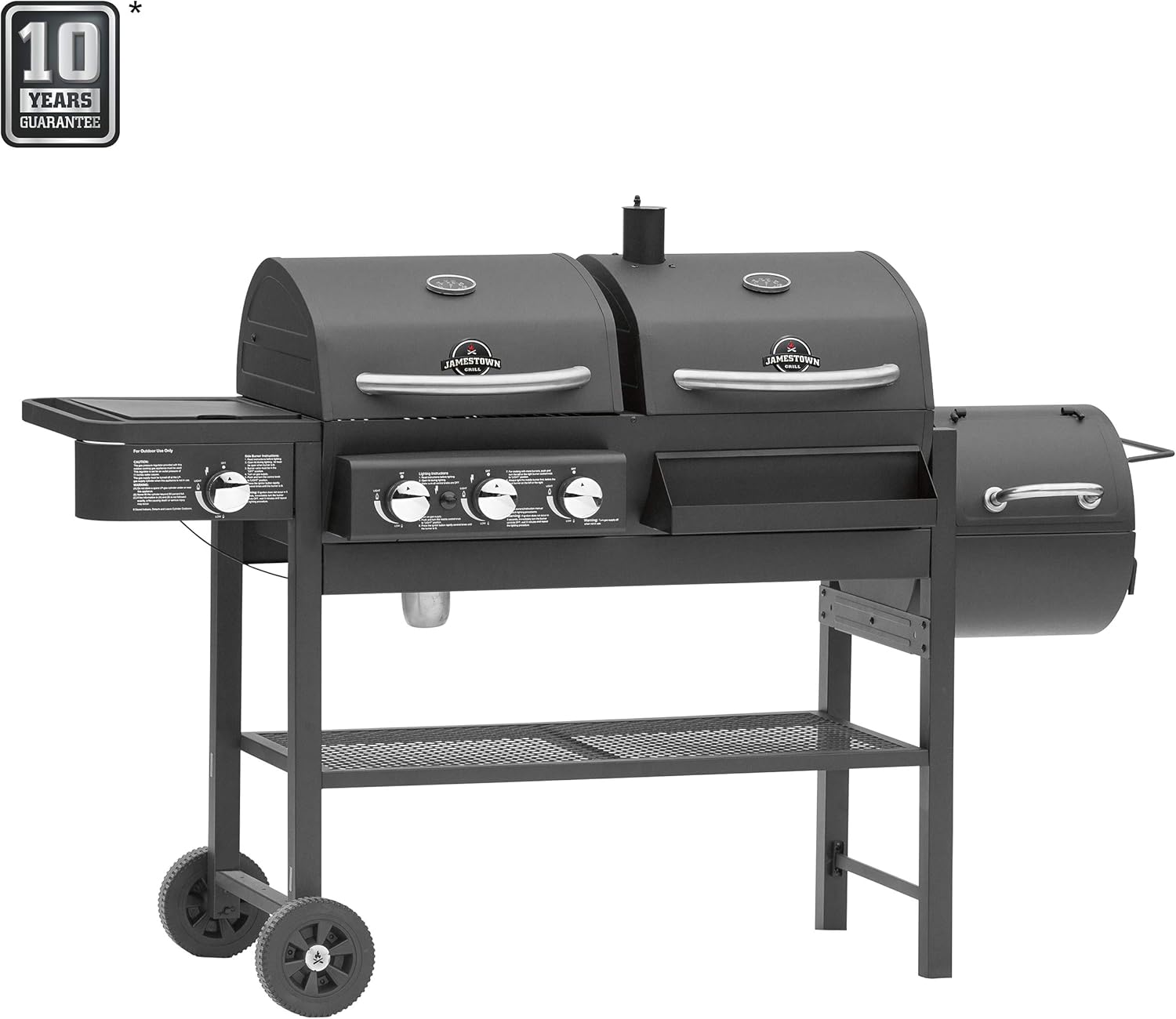 Jamestown Dean Kombistation mit Smoker, Gas- und Holzkohle-Funktion inkl. Seitenbrenner | Hochwertiger Grill für jeden Geschmack