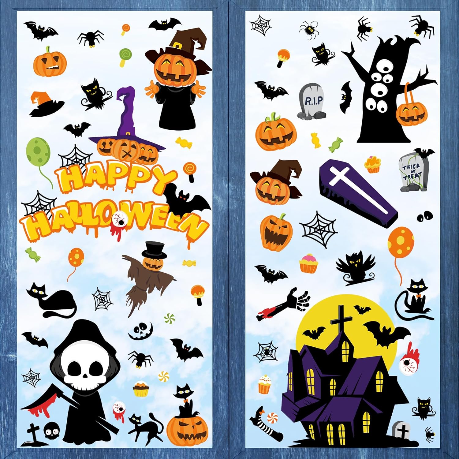 Window Treatments - 127 PCS Halloween Window Clings, Double-Side Removable Windows Stickers Glass Decals Halloween Windows Decorations Indoor Outdoor for Party, Home