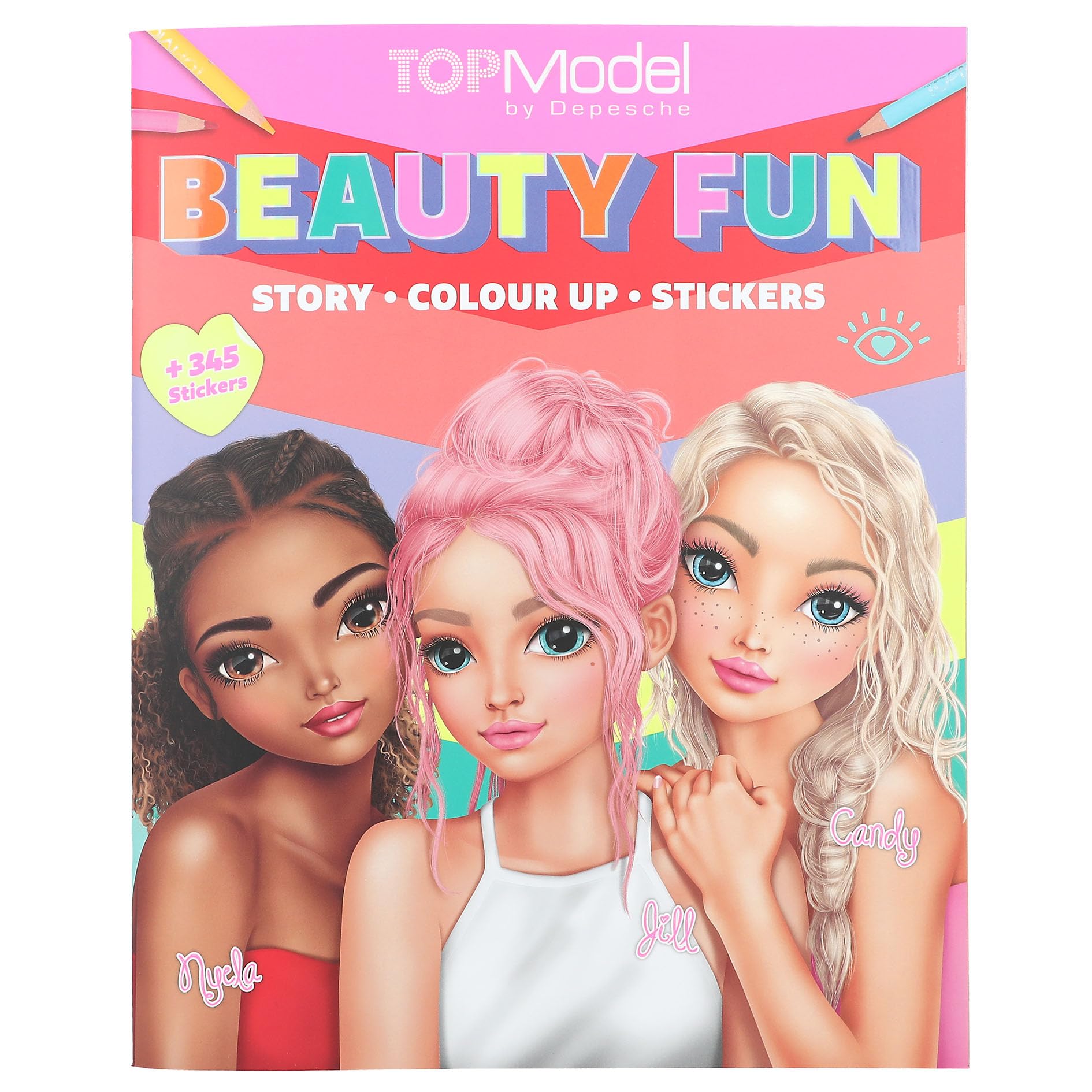 Depesche TOPModel Beauty Fun 13137 Colouring Book with 36 Pages for Designing Model Motifs, Includes 3 Double-Sided Stickers