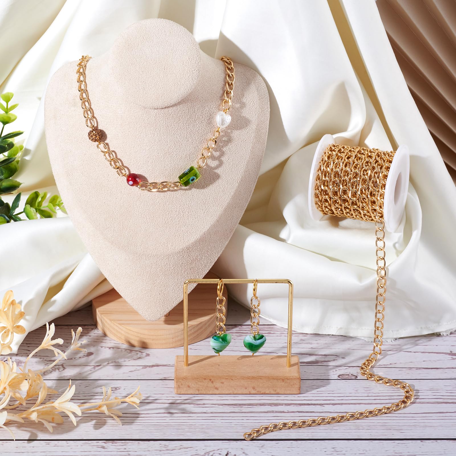 Craftdady 16.4 Feet Aluminum Curb Chain Link Gold Twisted Cable Cross Chain Unwelded 10x6.5mm with Spool for Bracelet Necklace Tassel Earring Jewelry Making