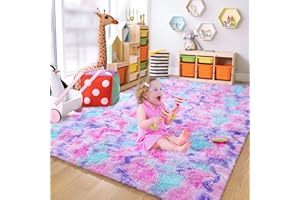 Chicrug Cute Fluffy Area Rug for Girls Bedroom, 3x5 Feet Fluffy Kids Rug for Room Decor, Shag Soft Dorm Playroom Rug, Bedside Rug for Baby Nursery Room, Hot Pink