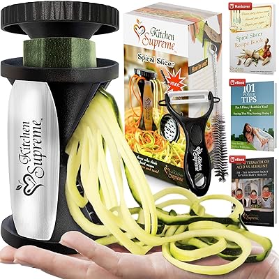 Buy Zucchini Spaghetti Maker Complete Bundle Best Spiraler Spiralizer With Peeler Brush Noddle Zoodler To Spiral Julienne Fettuccine Pasta Hand Slicer Low Carb Keto Paleo Gluten Free Cookbook Online In