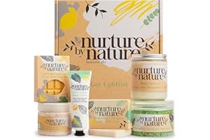 NURTURE BY NATURE BOTANICALS Nurture by Nature RELAX & UPLIFT Spa Kit for Women – Birthday Gifts for Women – 6 Piece Gift Basket with Hand Soap, Body Scrub, Hand Cream & More - Vegan Self Care Kit - Relaxation Gifts for Her