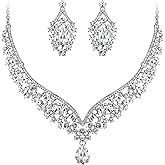 EVER FAITH Wedding Jewelry for Bride Austrian Crystal Elegant V-Shaped Teardrop Bridal Prom Statement Necklace Earrings Set for Women