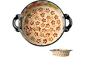 Vintage Style Ceramic Baking Dishes Flower Pattern, with Handles Round Bakeware Casserole Dish Baking Pan Lasagna Pans for Ov