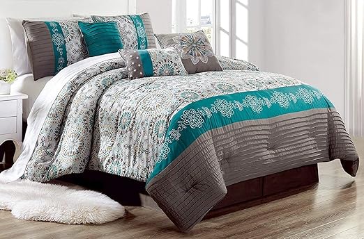 Amazon Com Grand Linen Luxury 7 Piece Bedding Pin Tuck Comforter