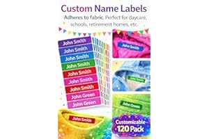 120 Personalized Name Labels to use on Clothes and Gear. Waterproof, Laminated, Self Adhesive Peel & Stick Labels Perfect for