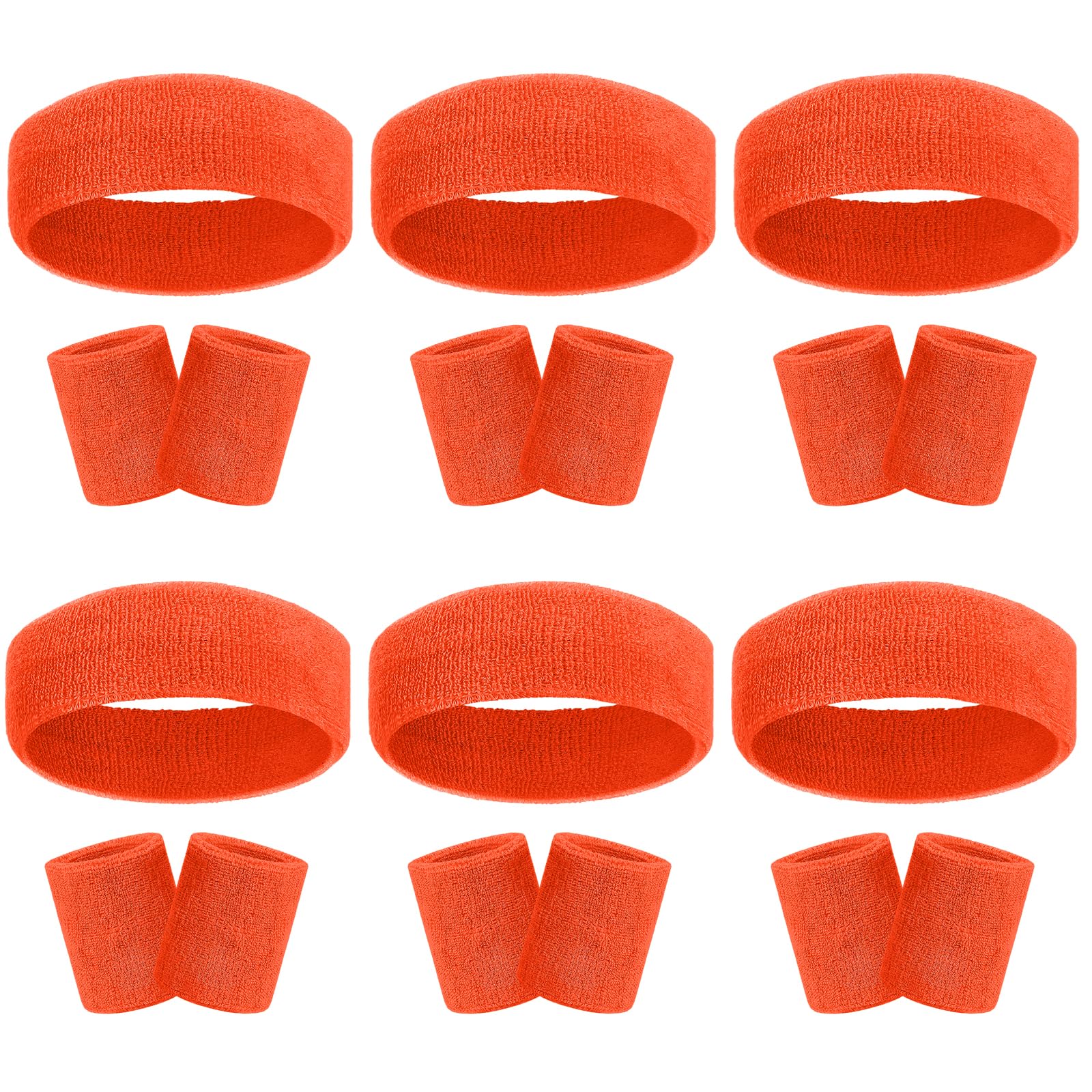 Geebuzz 18 Pcs Sweatbands Headband Wristband Set Colorful Striped Terry Cloth Sports Athletic Gym 80s Sweat Headbands Wrist Bands (Orange)