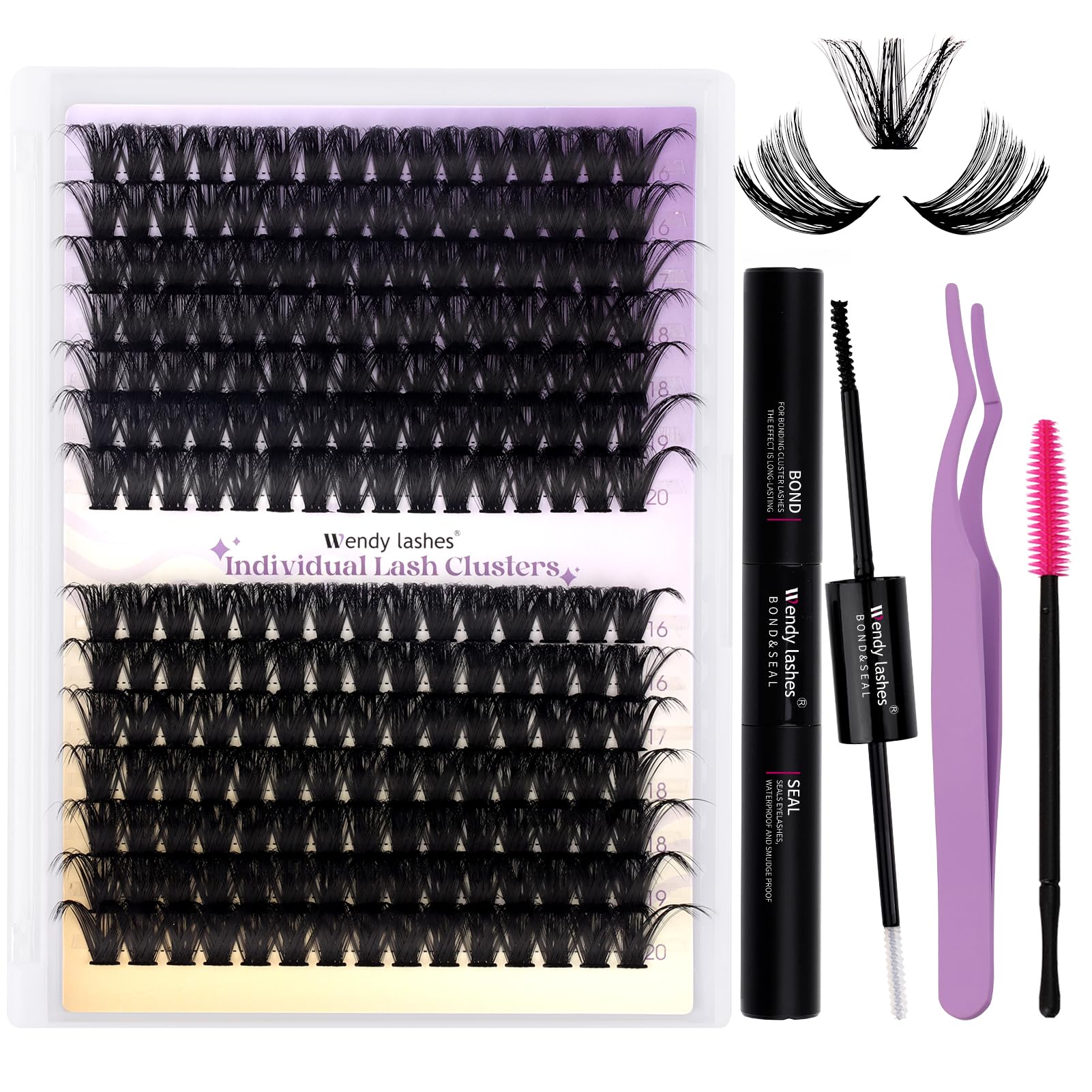 Lash Clusters Kit 80D+100D Cluster Lashes D Curl 0.07 16-20mm DIY Lash Extensions Kit Wide Stem Individual Eyelash Clusters Eyelash Extension(80D+100D-0.07D-1620)