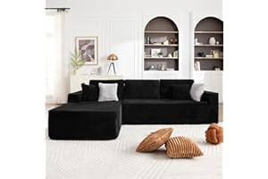 Opiesit 108" Boneless Couches for Living Room, Modular Sectional Sofa with Oversized Chaise, L-Shape Cloud Couch with Deep Seat, High-Density Memory Foam, No Assembly Required, Plush Corduroy Black