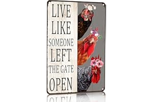 Crazysign Chiken Gifts Vintage Chicken Decor Sign Live Like Someone Left The Gate Open Tin Sign for Home Chicken Coop Farm Fence Kitchen Bathroom Bedroom Wall Decor 8x12 Inches (3298)