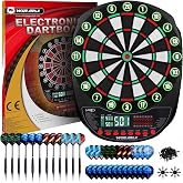 WIN.MAX Electronic Dart Board Automatic Scoring with 12 Soft Tip Darts | Low Bounce-Outs, 354 Game Variations,3 bright LED displays, In English/German/French, batteries or AC adapter; 8 Players