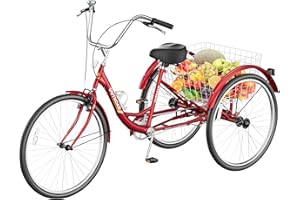 Max4out Adult Tricycle with Large Basket 24/26 Inch, Stable 3-Wheel Cruise Bicycle for Shopping, Beach and City Trike Perfect for Men, Women, Seniors