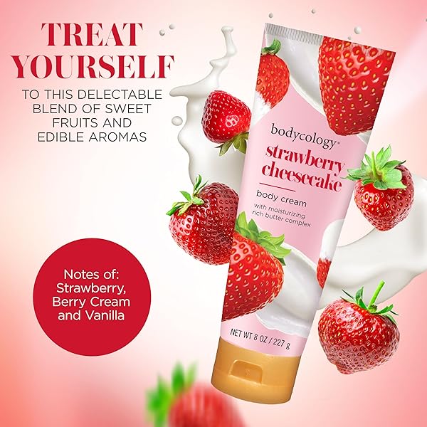 BODYCOLOGY SHEA BUTTER BODY CREAM, STRAWBERRY CHEESECAKE, 8 OZ