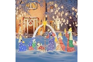 Meilocar 6 FT Christmas Outdoor Nativity Scene Set, 7pcs Weatherproof Holy Family Outdoor Decorations Nativity Set for Christmas Holiday Yard Home Decorations