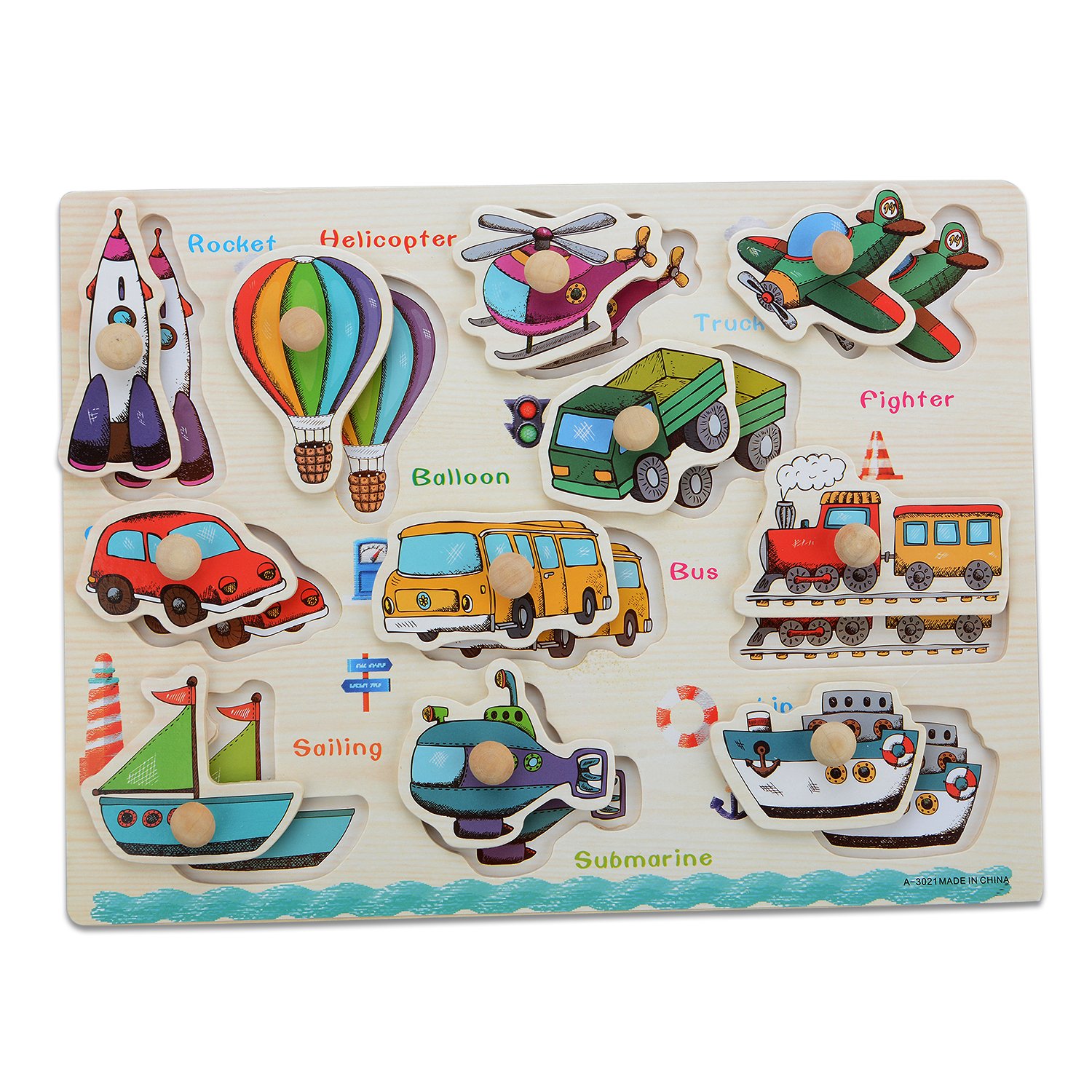Moonvvin Chunky Wooden Puzzles for Toddlers - Transportation Series Jigsaw Puzzle Sets