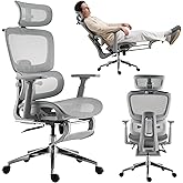 hujusko Mesh Ergonomic Office Chair with Footrest,High Back Mesh Gaming Chair with Lumbar Support,Adjustable Headrest and Armrests for Home Office Desk Chair (Modern, Grey)