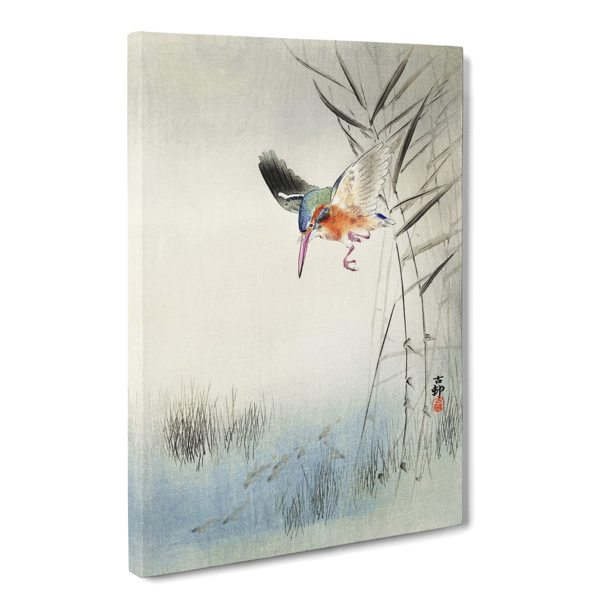 Hunting Kingfisher By Ohara Koson Canvas Print | Gallery Wrapped 30mm Frame Wall Art | 20x14 inches | Ready to Hang | Asian Bird Picture | Living Room Bedroom Lounge Office