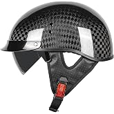 LNCHAO Carbon Fiber Motorcycle Half Helmet for Adults Men &amp; Women &ndash; DOT Approved Open Face Retro Helmets with Visor, Vintage Design for Scooter, Moped, Cruiser